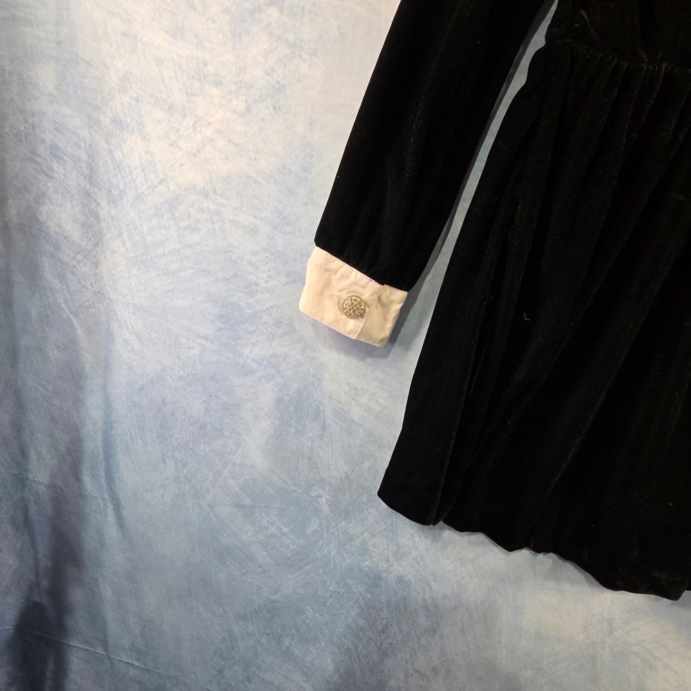 Nasty Gal Womens Black Velvet Mini Dress White Contrast Collar Cuffs Size M - Picture 9 of 11